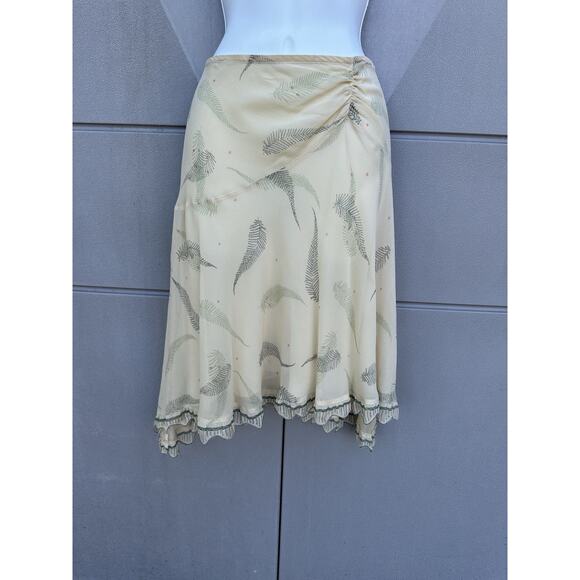 Studio M Vintage Silk Fern Print Midi Skirt Ruched Waist Detail — Size SP Petite - Picture 2 of 9